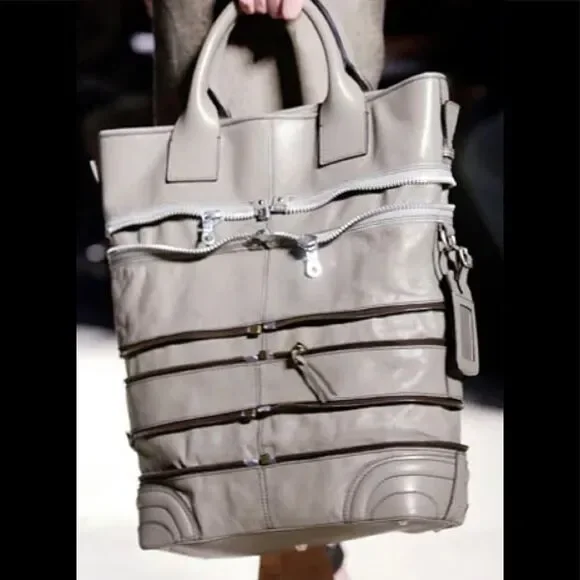 Chloe Taupe Gladys Leather Multi Zippers Tote Bag - Picture 1 of 11